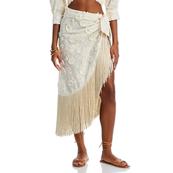 Just Bee Queen Vera Floral Applique Fringe Sarong Cover-up small cream - Picture 1 of 11